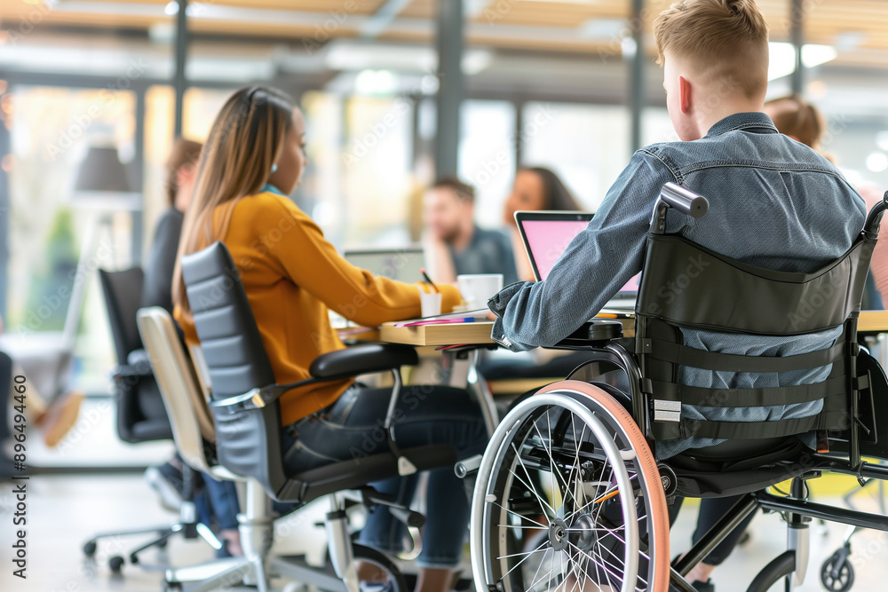 disabled person in wheelchair in office disabled person in wheelchair in office