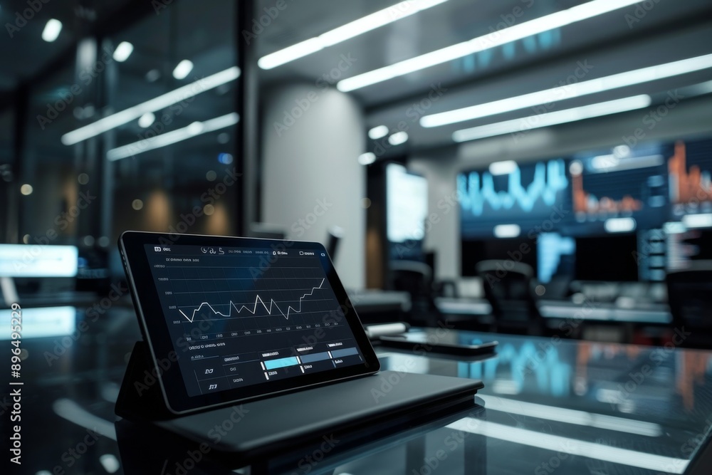 Analyzing data on a tablet in modern office Analyzing data on a tablet in modern office