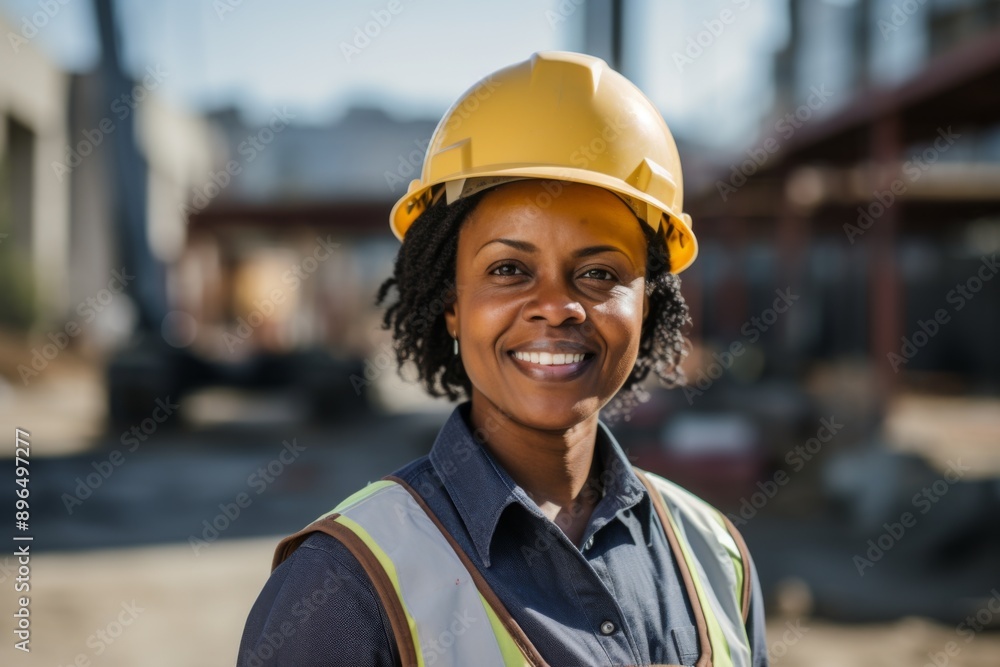 Portrait of a smiling African American mature businesswoman on construction site Portrait of a smiling African American mature businesswoman on construction site