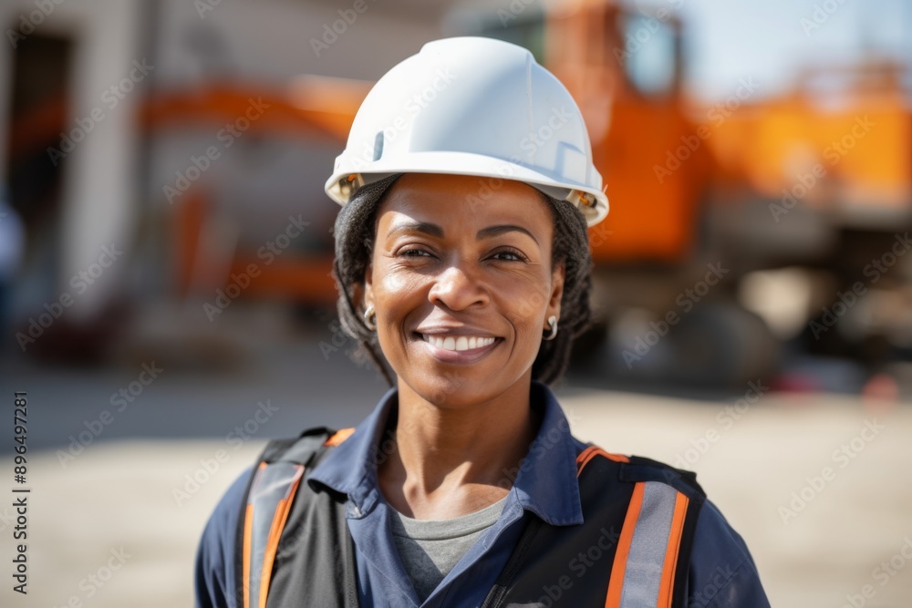 Portrait of a smiling African American mature businesswoman on construction site Portrait of a smiling African American mature businesswoman on construction site