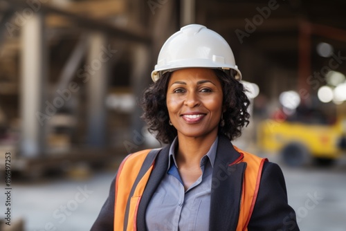 Portrait of a smiling African American mature businesswoman on construction site