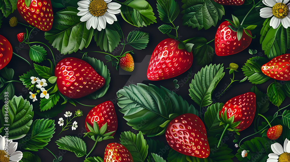 Simple background picture of berry bushes with raspberries, strawberries, and cherries. Simple background picture of berry bushes with raspberries, strawberries, and cherries.