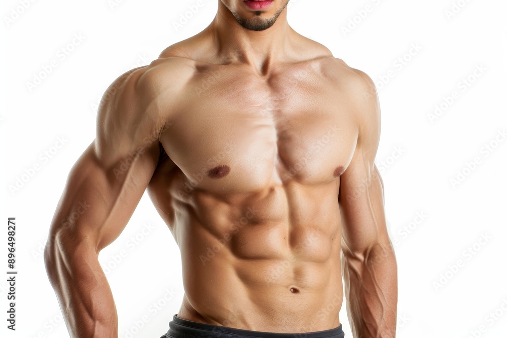 Fototapeta premium Fit young male with attractive upper body on white background