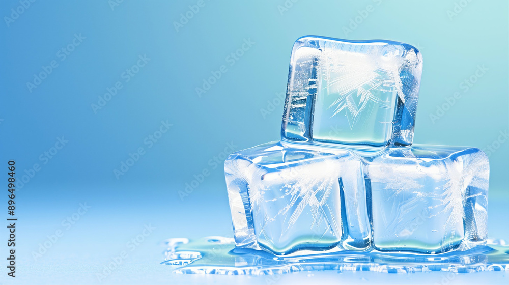 Ice cubes with chilled drink on a blue background. Clear ice cubes melting in refreshing beverage. Perfect for summer cocktails and cool beverages Ice cubes with chilled drink on a blue background. Clear ice cubes melting in refreshing beverage. Perfect for summer cocktails and cool beverages