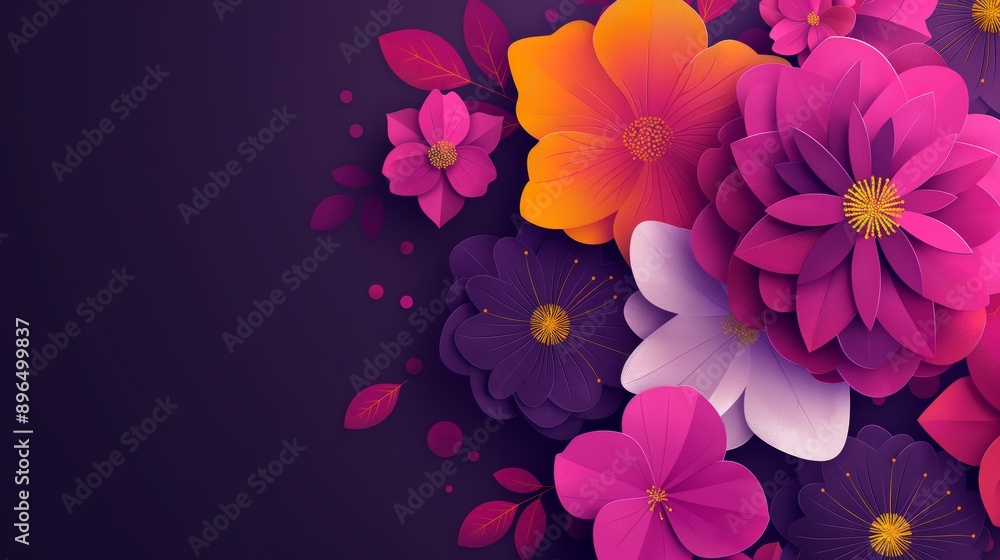 Colorful Paper Flowers on a Purple Background Colorful Paper Flowers on a Purple Background