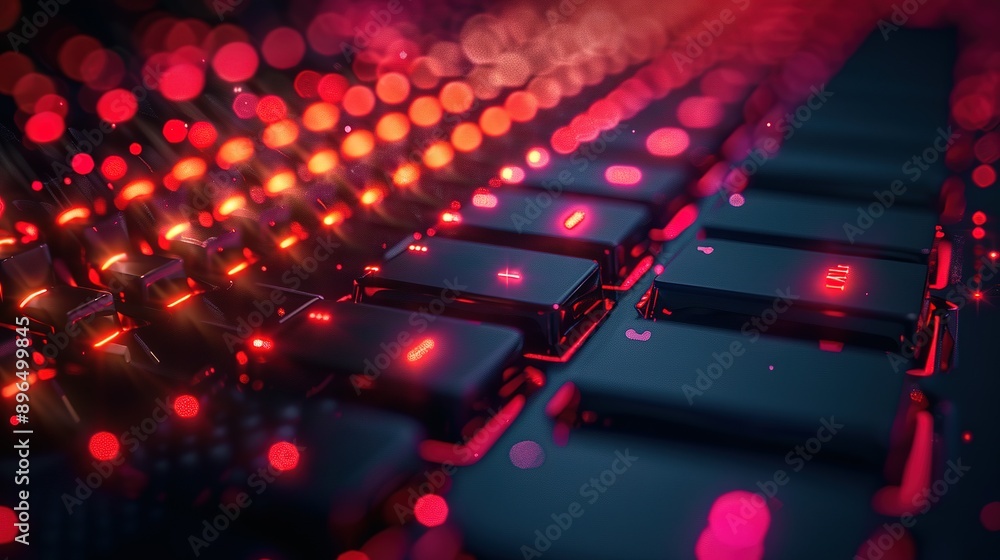 Fototapeta premium Red Backlit Keyboard with a Focus on the 'Tab' Key