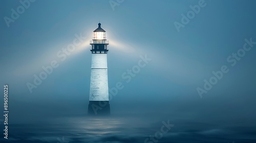 A serene lighthouse shining brightly through a misty sea, offering guidance and tranquility in a captivating coastal landscape.