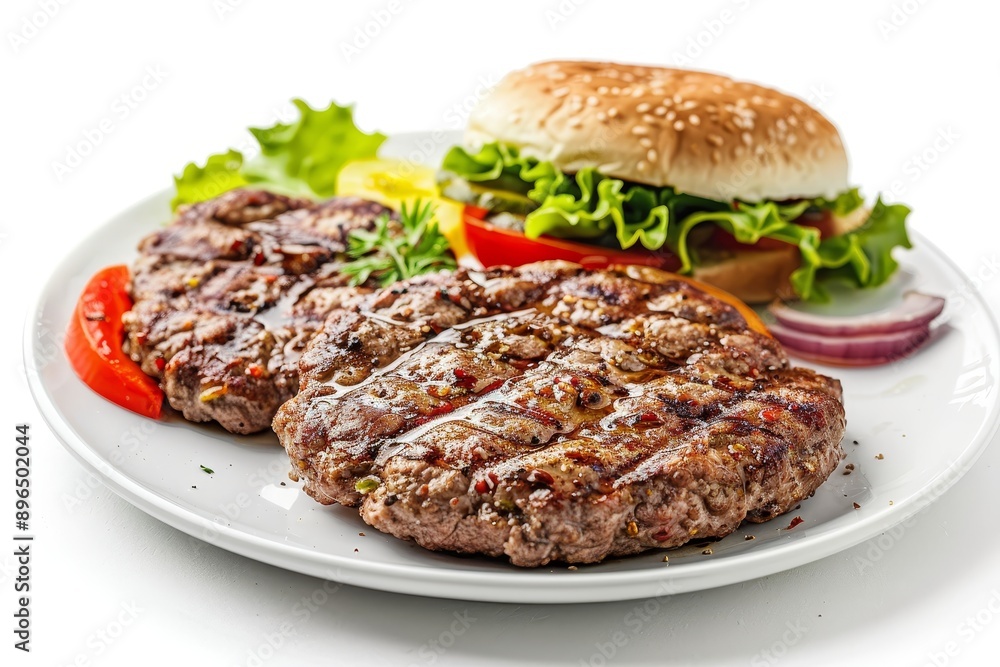 Grilled hamburger meat on white background clipping path full depth of field Grilled hamburger meat on white background clipping path full depth of field