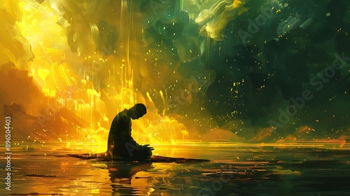 cartoon of muslim man praying on sujud