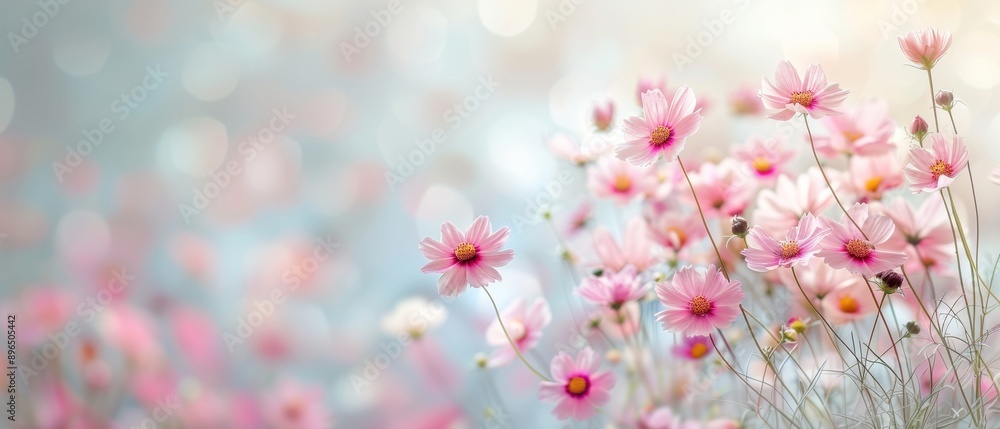 A soft and dreamy depiction of blooming pink flowers in a tranquil background, perfect for nature-themed projects. A soft and dreamy depiction of blooming pink flowers in a tranquil background, perfect for nature-themed projects.