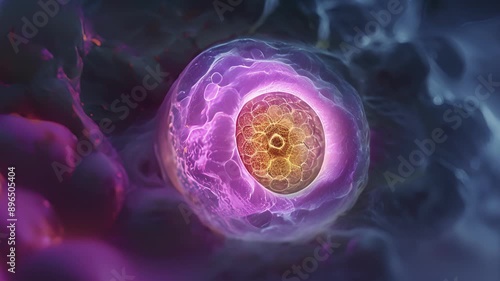 A micrograph of the female pronucleus the nucleus of the ovum that contains genetic material and is involved in fertilization.