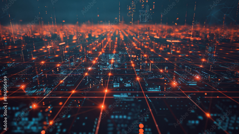 Fototapeta premium Photo of Big data network connection with city at night, futuristic technology concept