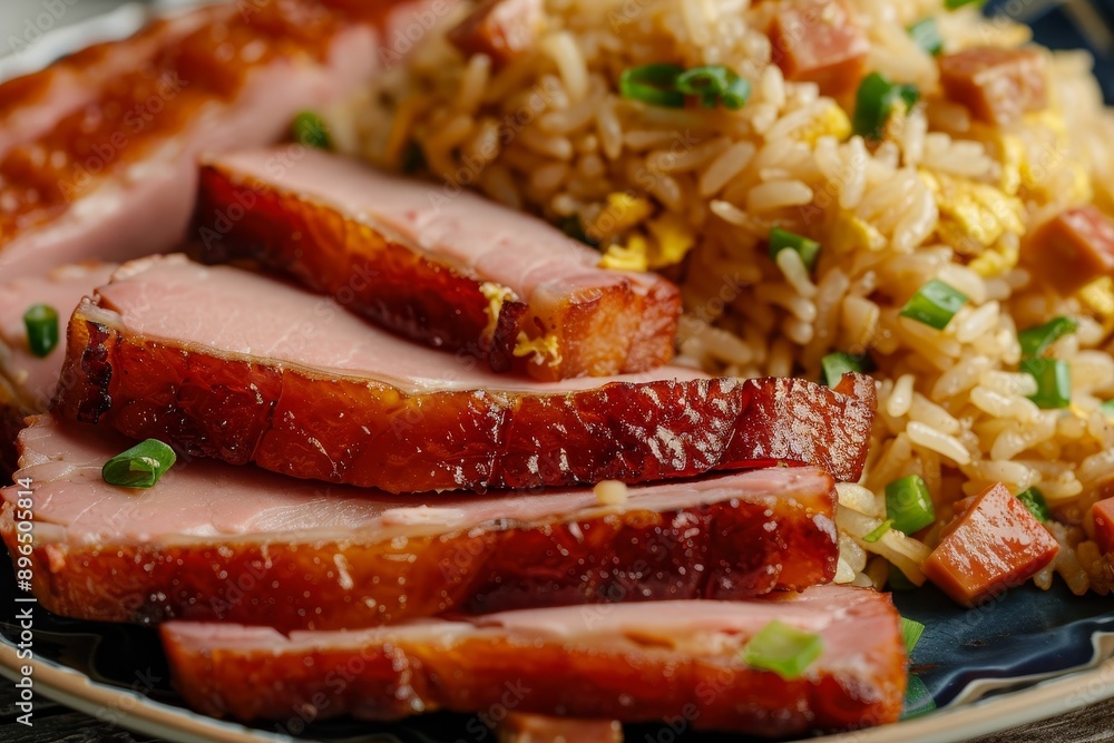Image of Spam and fried rice slices just cooked Image of Spam and fried rice slices just cooked