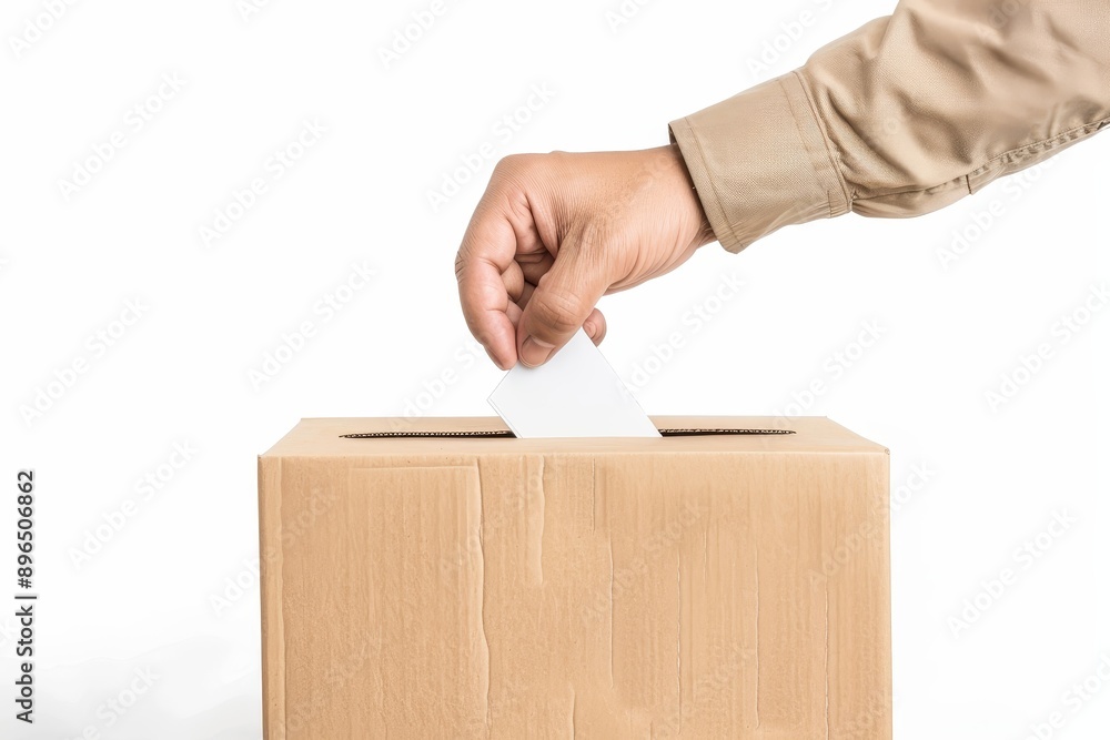 Isolated hand with ballot and box on white background Isolated hand with ballot and box on white background