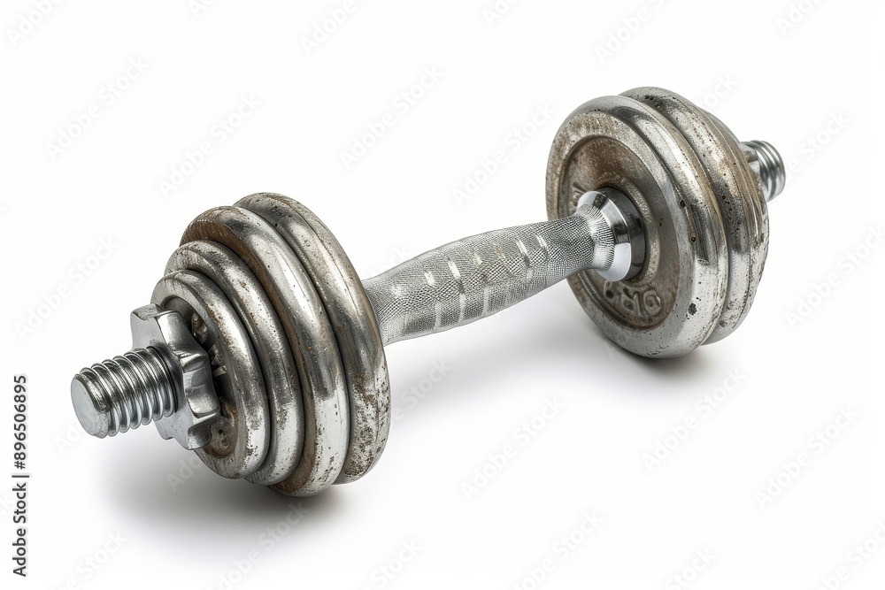 Naklejka premium Isolated metal dumbbell and weights on white background