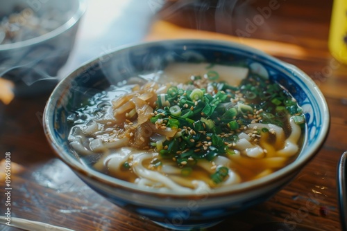 Japanese wheat noodles called sanuki udon photo