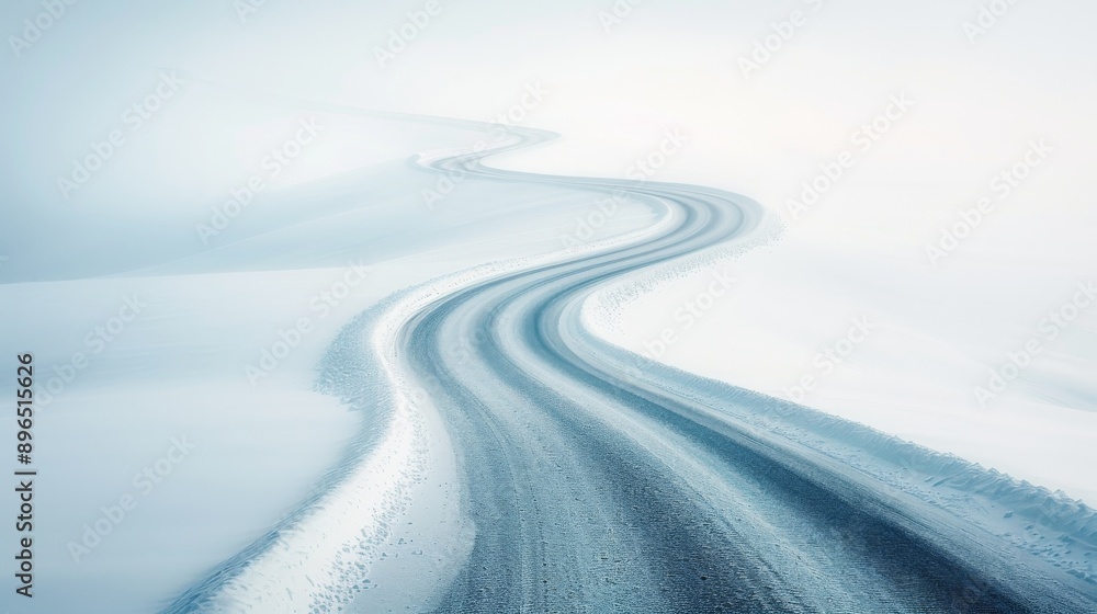 A winding road cuts through a serene snowy landscape, evoking feelings of solitude and tranquility in a winter wonderland. A winding road cuts through a serene snowy landscape, evoking feelings of solitude and tranquility in a winter wonderland.