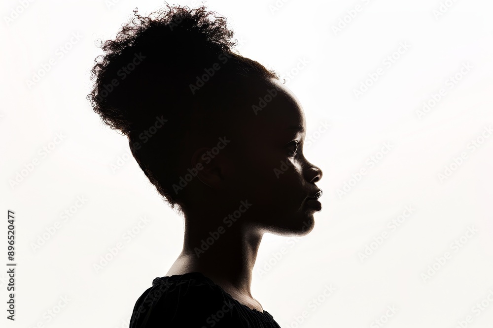 Profile of young African woman in silhouette on a white background Profile of young African woman in silhouette on a white background