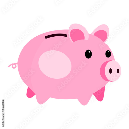 Pink Cute piggy bank isolated on white background.