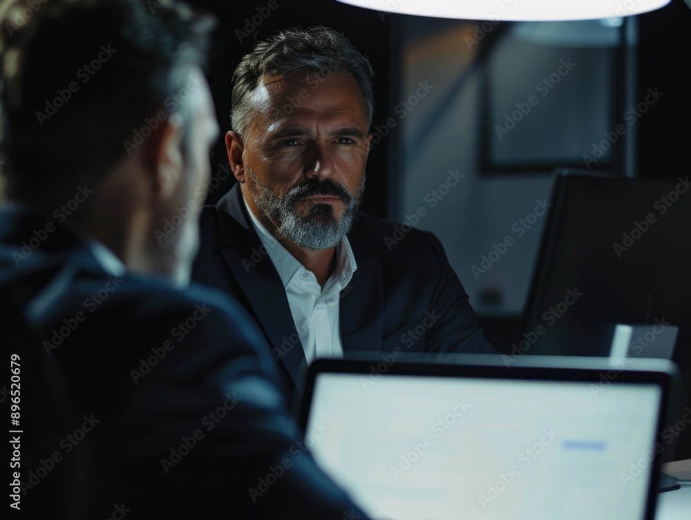 Man in a suit typing away on his laptop at a desk, great for office or business related concepts Man in a suit typing away on his laptop at a desk, great for office or business related concepts