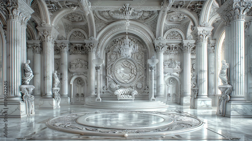 Fototapeta premium Decorated throne hall with white throne.