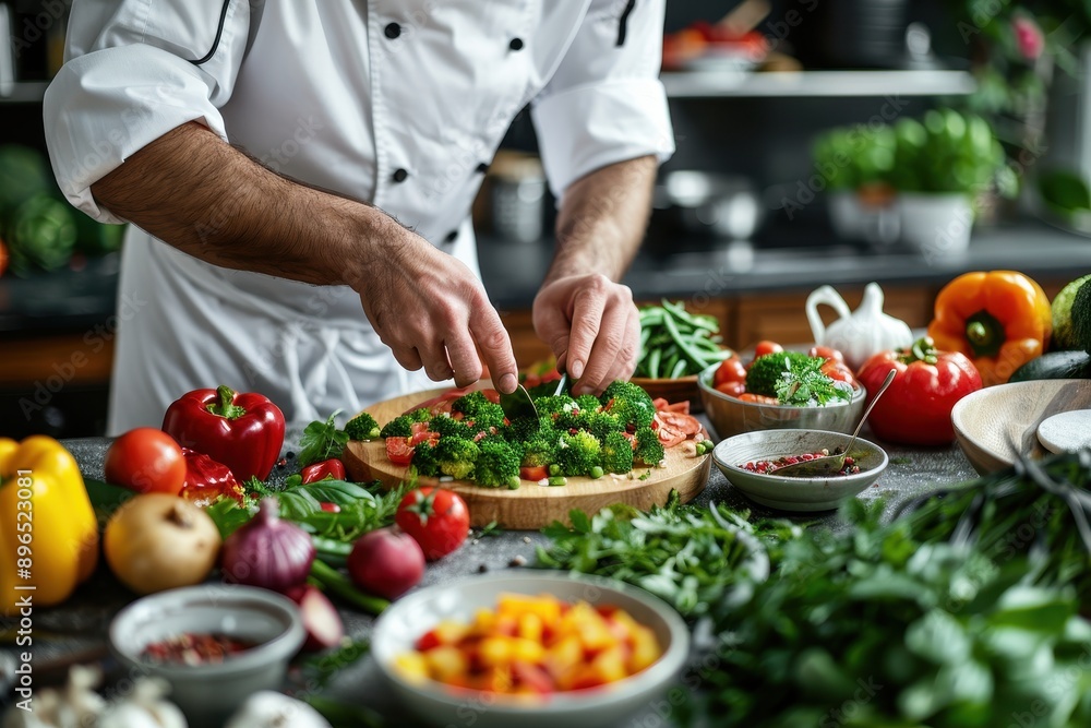 The salad is colorful and fresh, with a mix of greens, tomatoes, peppers The salad is colorful and fresh, with a mix of greens, tomatoes, peppers