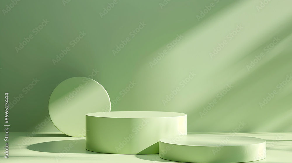 Green podium background platform product 3d studio presentation stage. Light abstract simple pedestal floor stand scene, wall pastel green color background render. Generative AI illustration Green podium background platform product 3d studio presentation stage. Light abstract simple pedestal floor stand scene, wall pastel green color background render. Generative AI illustration
