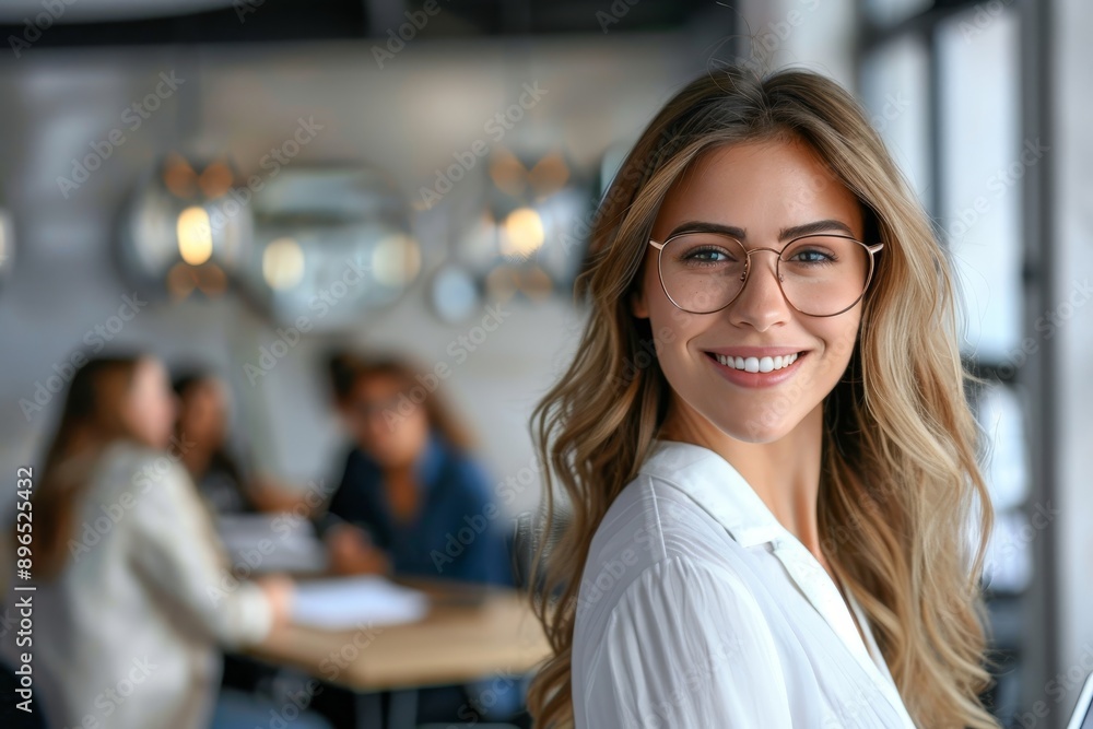 Smiling business leader confidently leading a team meeting in an office Businesswoman using digital tablet in boardroom meeting Smiling business leader confidently leading a team meeting in an office Businesswoman using digital tablet in boardroom meeting