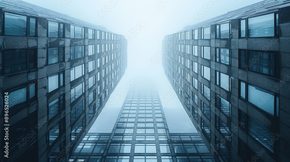 Construction site with modern buildings, white sky, crane in the background. Construction site with modern buildings, white sky, crane in the background.