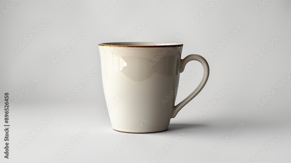 Fototapeta premium White Mug with Brown Rim on White Background