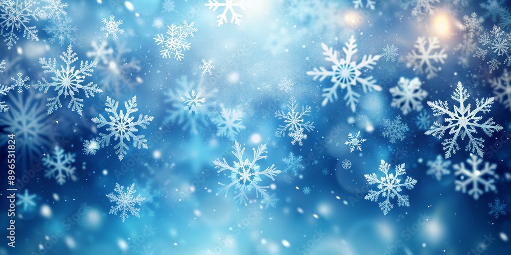 Winter Wonderland with Falling Snowflakes, Blue Background, Blurred Lights, Christmas, Winter, Snow, Holiday Winter Wonderland with Falling Snowflakes, Blue Background, Blurred Lights, Christmas, Winter, Snow, Holiday
