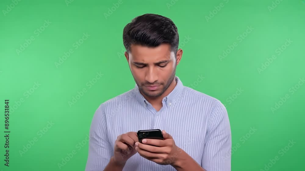 Man Using Smartphone Against green screen background with Ai generated.
Man Using Smartphone Against green screen background with Ai generated.