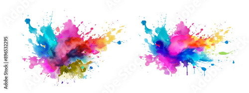 Bright colorful watercolor splash splatter stain brush strokes on white background. Modern vibrant aquarelle spot. Rainbow trendy isolated design on white. Element. Vector watercolor illustration.	