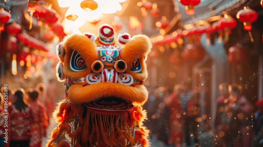 Chines new years Festive lion dance during a colorful celebration Chines new years Festive lion dance during a colorful celebration