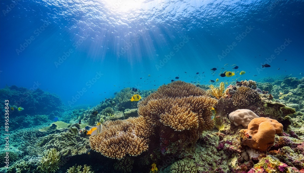 Naklejka premium Un vibrante ecosistema submarino lleno de corales coloridos y una variedad de peces