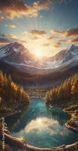 Mountain lake in the Canadian Rockies. Concept of active and photo tourism