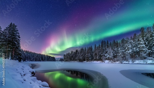 Un cielo nocturno iluminado por las luces verdes y púrpuras de la aurora boreal