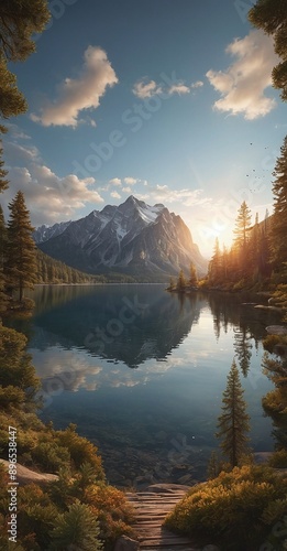 Mountain lake in the Canadian Rockies. Concept of active and photo tourism