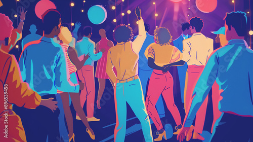 illustrated people having a party and dancing 