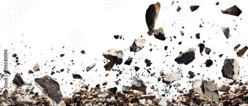 Abstract Falling Rock Debris on White Background