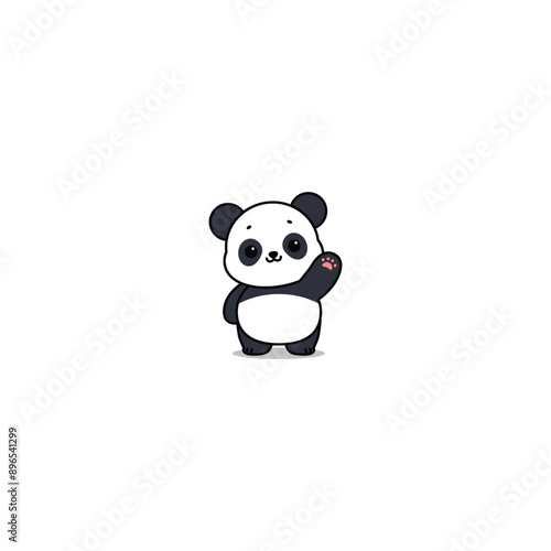 Cute panda waving paw cartoon, vector illustration