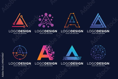 Letter A tech logo design. Digital, connection, and science logo concept
