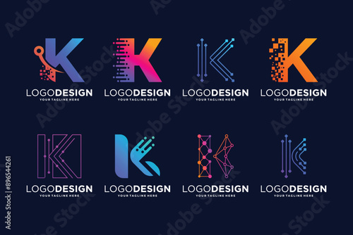 Letter K tech logo design. Digital, connection, and science logo concept