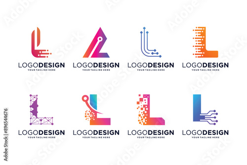 Letter L tech logo design. Digital, connection, and science logo concept