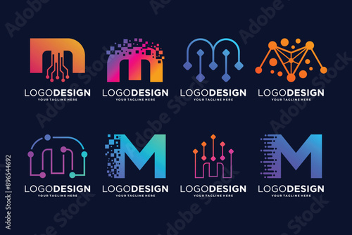 Letter M tech logo design. Digital, connection, and science logo concept
