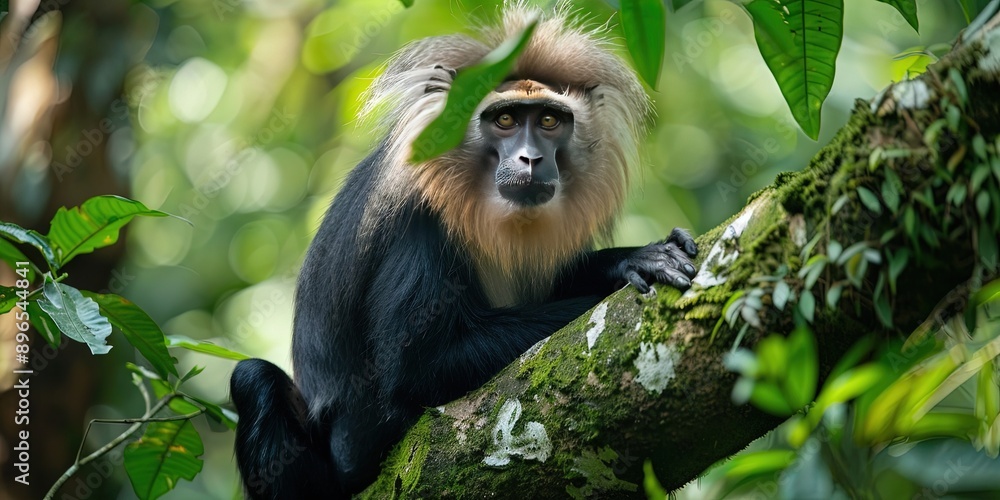 Fototapeta premium lion-tailed macaque in the wild,