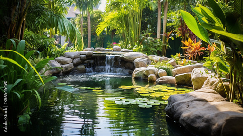 Tropical Backyard Garden Pond with Nature