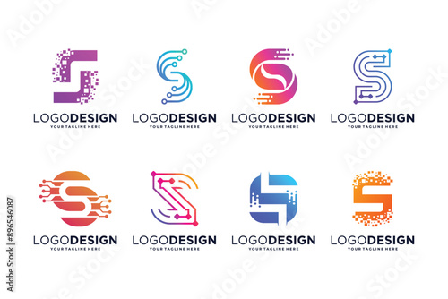 Letter S tech logo design. Digital, connection, and science logo concept
