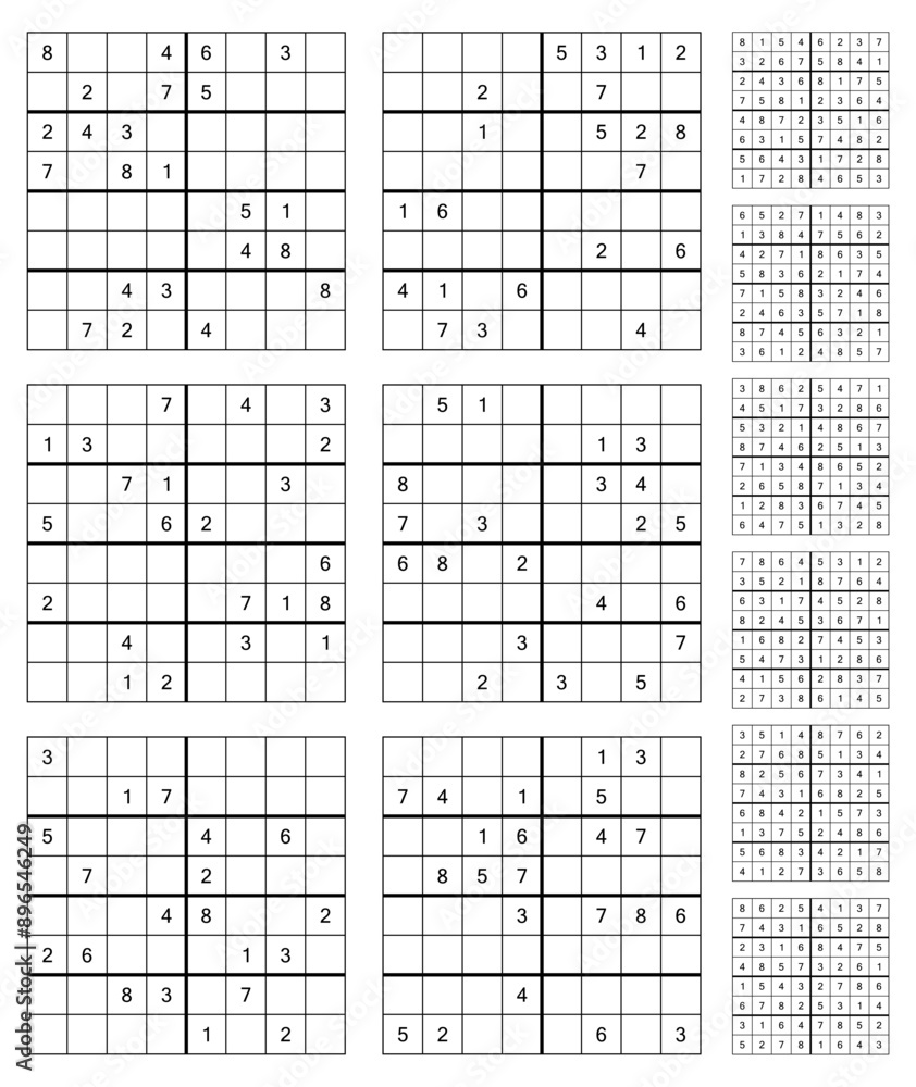 8X8 Sudoku game set with answers. Stock Vector | Adobe Stock