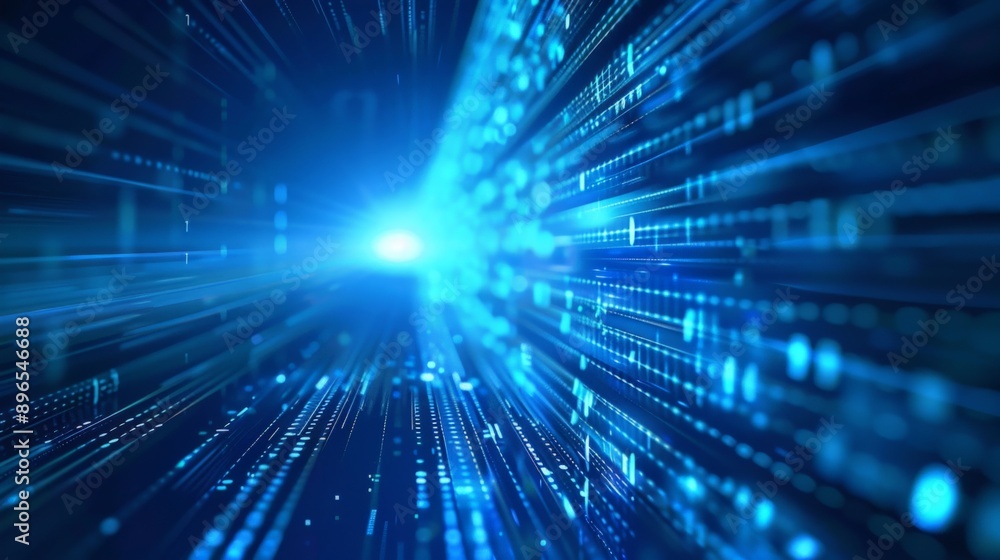 A dynamic display of blue light beams and data streams representing futuristic technology and speed. A dynamic display of blue light beams and data streams representing futuristic technology and speed.